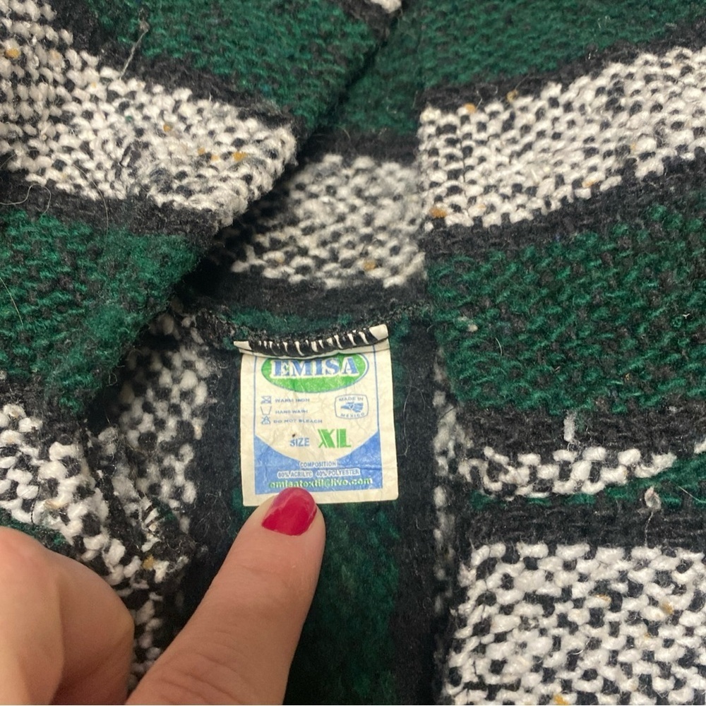 EMISA Baja Drug Rug Hoodie Mexican Hippie Size XL MADE IN MEXICO Green White - Picture 2 of 4